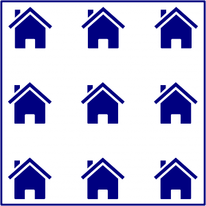 Nueve casas dispuestas en forma de cuadrado
